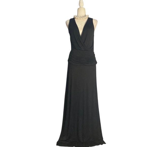 Paula Hermanny Black Maxi Dress NWT Evening Gown with Deep V Neck Open Back - Picture 3 of 11